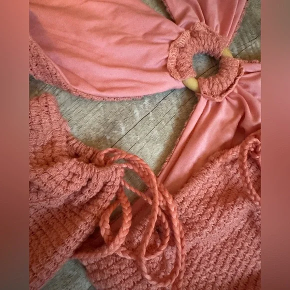 SHEIN XS salmon, long sleeve, cut out mini dress ring front detail and ties - Picture 4 of 5